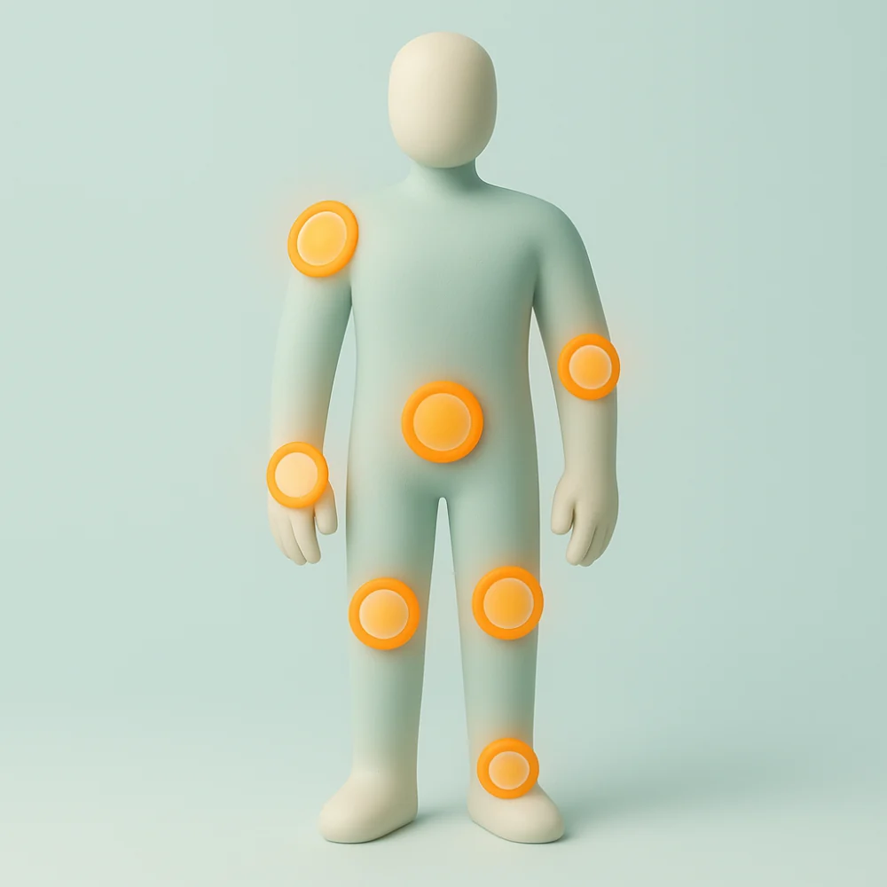 Zonas donde se aplica Sinoflex: rodilla, hombro, espalda, manos y tobillo